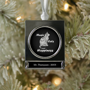 Musik Katzen Glück - Musiker Liebhaber Zitat Banner-Ornament Silber