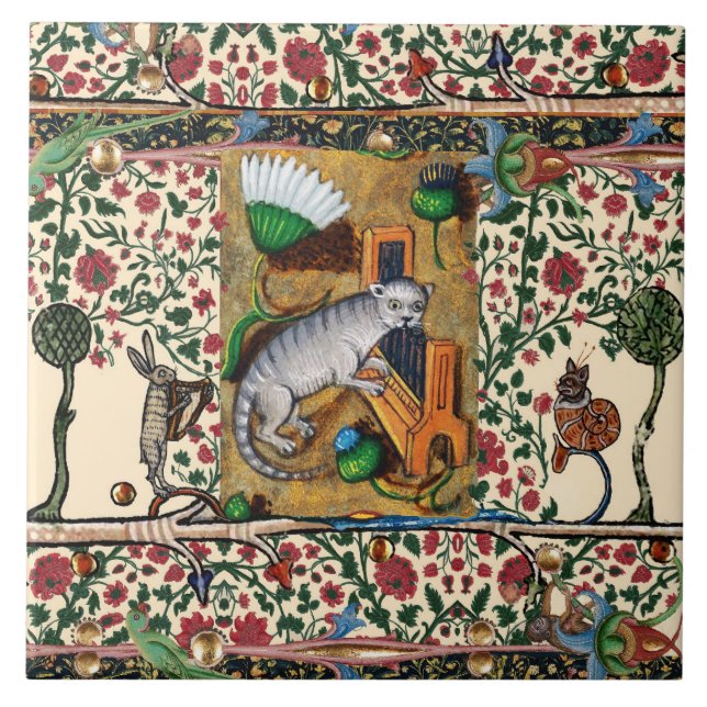 MUSIK, KATZSPIELORGAN, MEDIEVAL BESTIARY MUSIC FLIESE (Vorderseite)