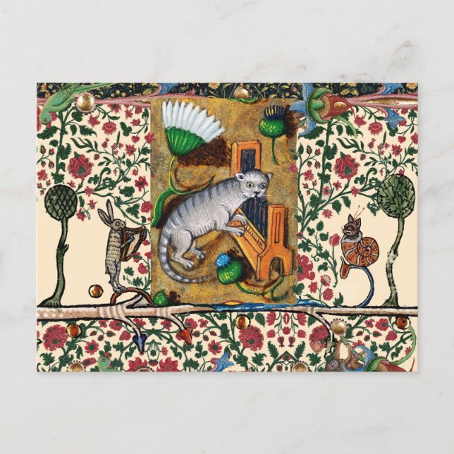 MUSIK, KATZSPIELORGAN, MEDIEVAL BESTIARY MUSIC POSTKARTE (Vorderseite)