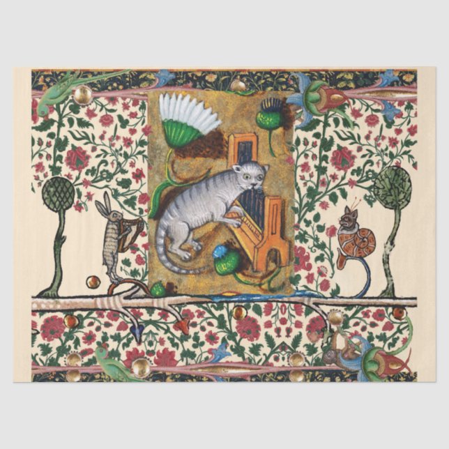MUSIK, KATZSPIELORGAN, MEDIEVAL BESTIARY MUSIC SEIDENPAPIER (Vorderseite)