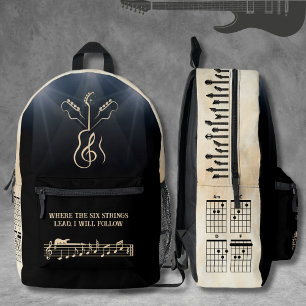 Musik Künstlerrucksack Schwarz und Tan Gitarre Bedruckter Rucksack