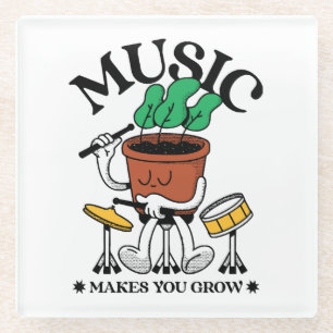 Musik Lässt Dich Grow Plant Drummer Wachsen Glasuntersetzer