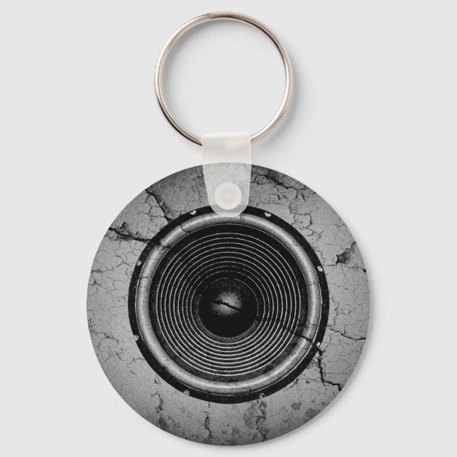 Musik-Lautsprecher an einer knackigen Wand Schlüsselanhänger (Vorderseite)