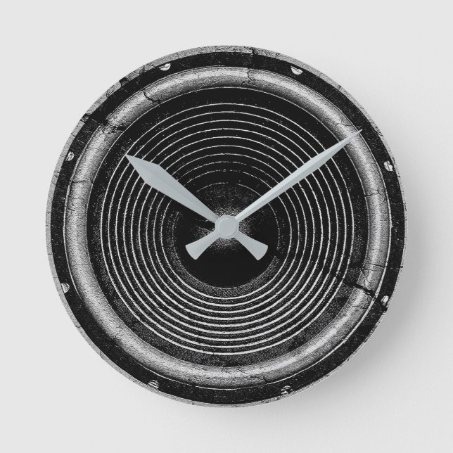 Musik-Lautsprecher auf einer gebrochenen Wand Runde Wanduhr (Vorderseite)