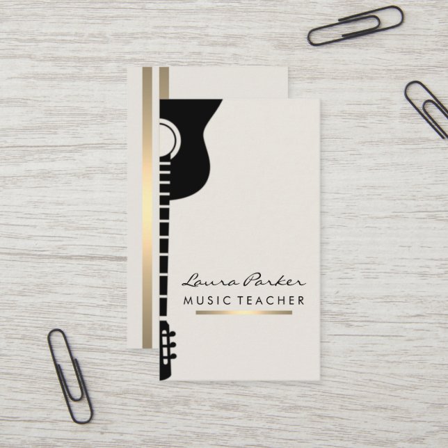 Musik-Lehrer-Gitarristinstrument Gold Visitenkarte (Vorderseite/Rückseite Beispiel)
