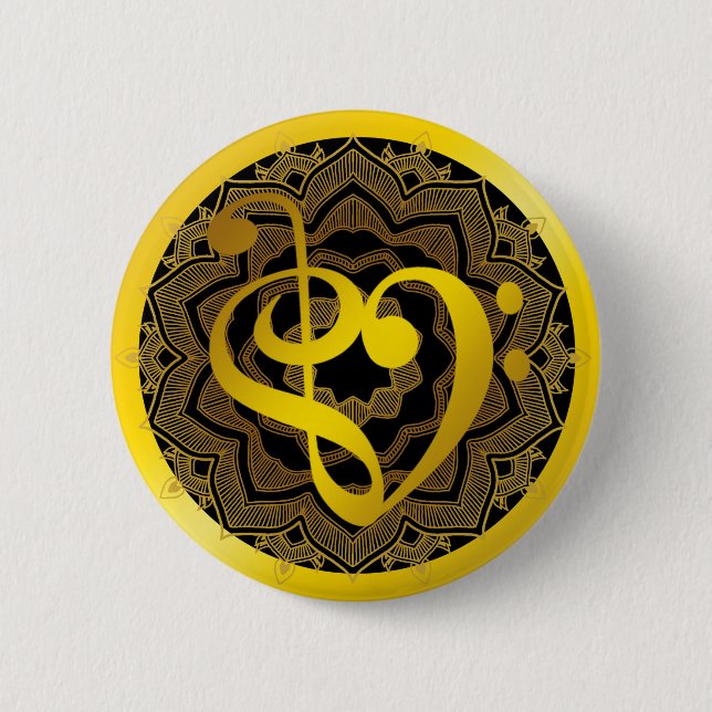 Musik Liebe Herzensymbol Clef Gold Mandala Art Button (Vorderseite)