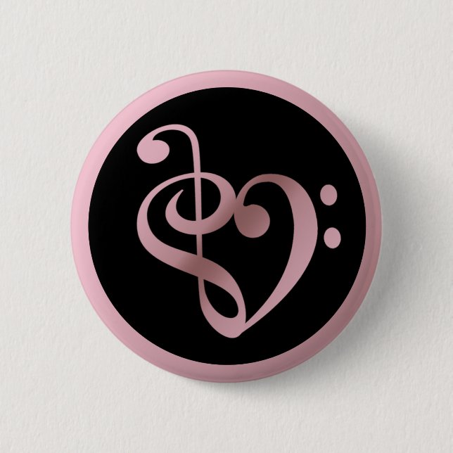 Musik Liebe Herzsymbol Clef Notizen in Rose Gold Button (Vorderseite)