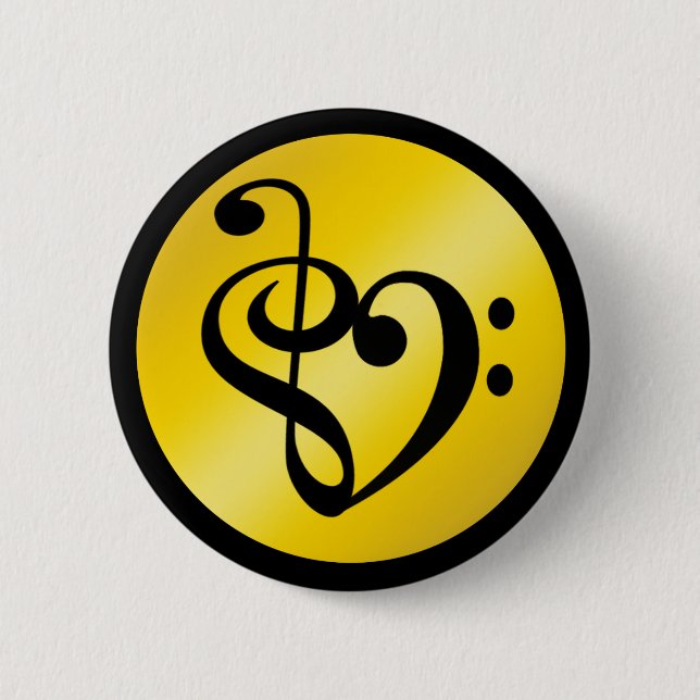 Musik Liebe Hörsymbol Clef Notizen in Gold Black Button (Vorderseite)