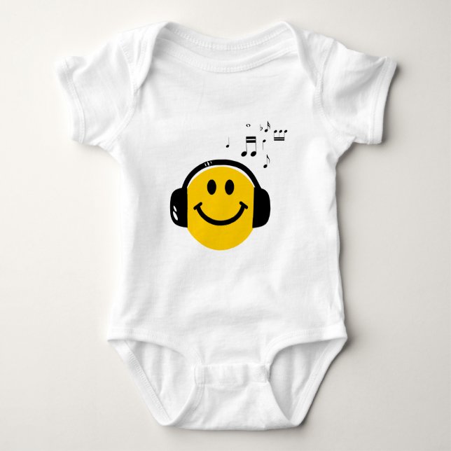 Musik liebt glückliches Gesicht mit Kopfhörern Baby Strampler (Vorderseite)
