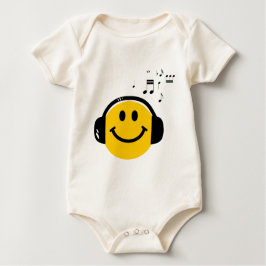 Musik liebt glückliches Gesicht mit Kopfhörern Baby Strampler