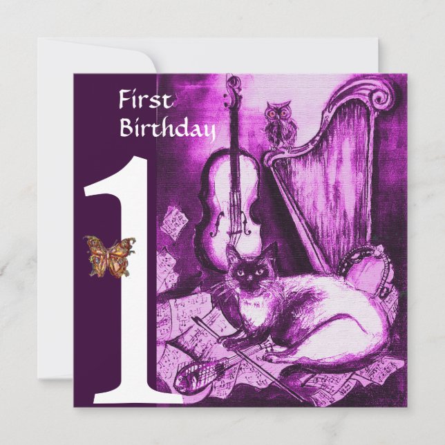 MUSIK Lila Violette Geburtstagspartei Einladung (Vorderseite)