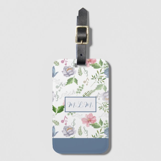 Musik Lover Blue Pink Elegante Wasserfarben Gepäckanhänger (Vorderseite Vertikal)