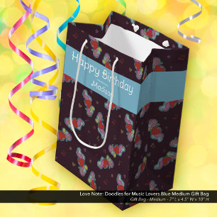 Musik Lover Doodles Thema Geburtstagsparty Blue Mittlere Geschenktüte