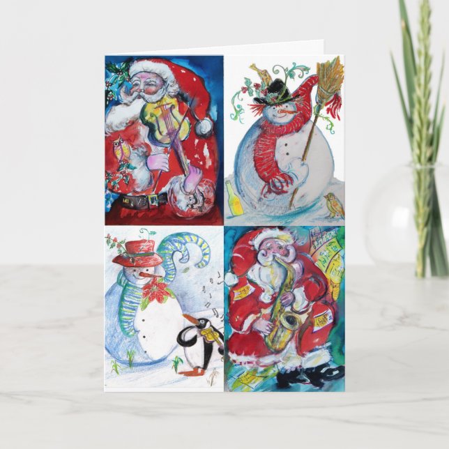 MUSIK MACHEN SANTA UND SNOWMAN Funny Weihnachten (Vorderseite)