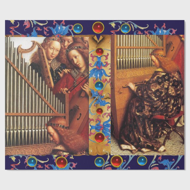MUSIK MAKING ANGELS FLORAL CHRISTMAS PARCHMENT GESCHENKPAPIER (Flach)