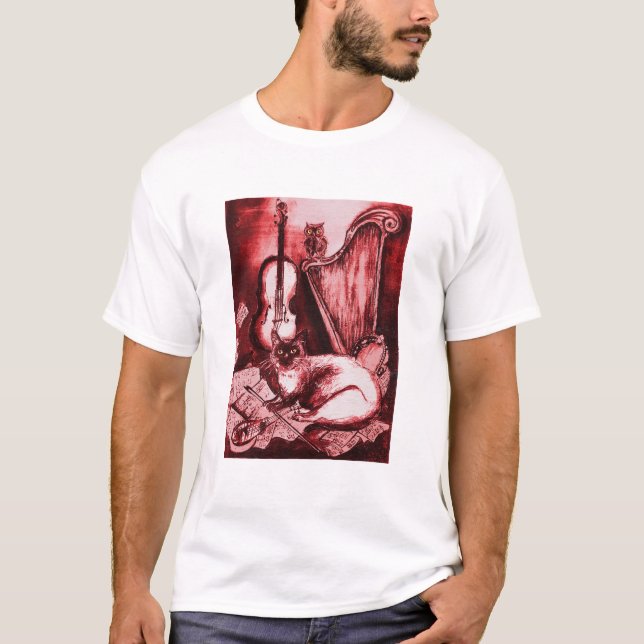 MUSIK MAKING CAT,EIG,Musikinstrumente rot weiß T-Shirt (Vorderseite)