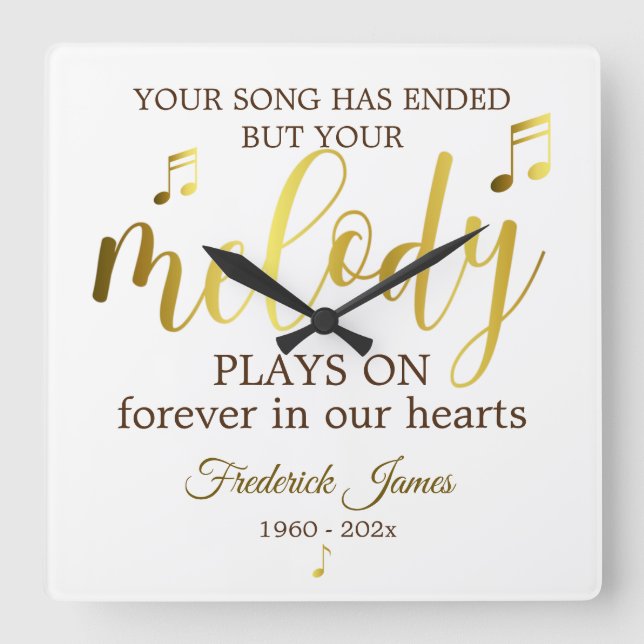 Musik-Memorial Melody-Zitat Quadratische Wanduhr (Vorderseite)