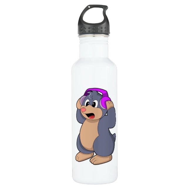 Musik mit Kopfhörer Edelstahlflasche (Vorderseite)