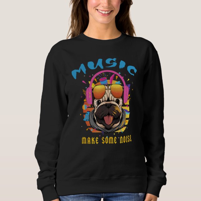 Musik-Mops mit Kopfhörern Sweatshirt (Vorderseite)
