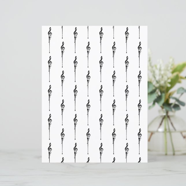 Musik Motif Melting Treble Clef Schwarz-Weiß-Musik (Stehend Vorderseite)