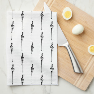 Musik Motif Melting Treble Clef Schwarz-Weiß-Musik Geschirrtuch