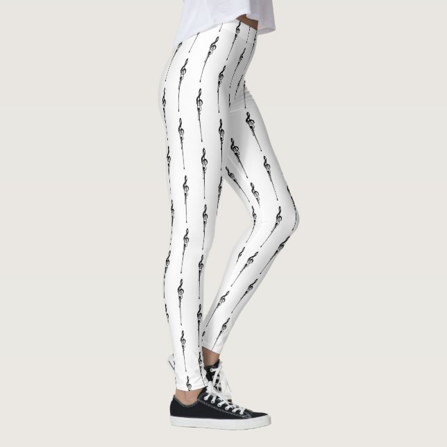 Musik Motif Melting Treble Clef Schwarz-Weiß-Musik Leggings (Rechts)