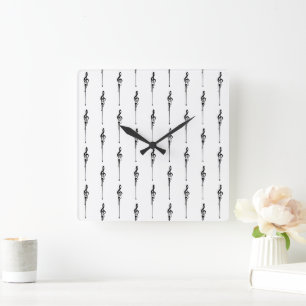 Musik Motif Melting Treble Clef Schwarz-Weiß-Musik Quadratische Wanduhr
