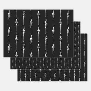 Musik Motif Melting Treble Clef Weiß und Schwarz Geschenkpapier Set