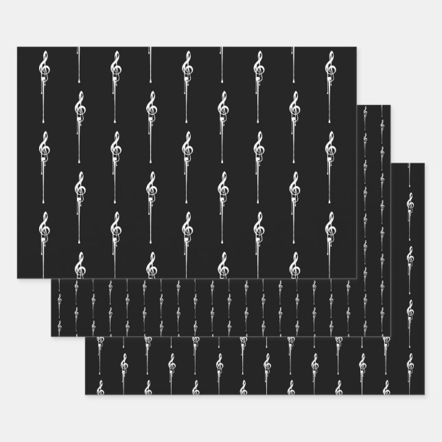 Musik Motif Melting Treble Clef Weiß und Schwarz Geschenkpapier Set (Set)