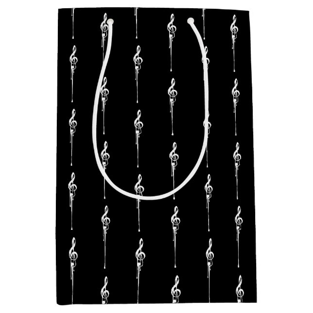 Musik Motif Melting Treble Clef Weiß und Schwarz Mittlere Geschenktüte (Vorderseite)