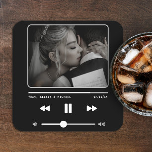 Musik-MP3-Player-Hochzeit Schwarz Rechteckiger Pappuntersetzer