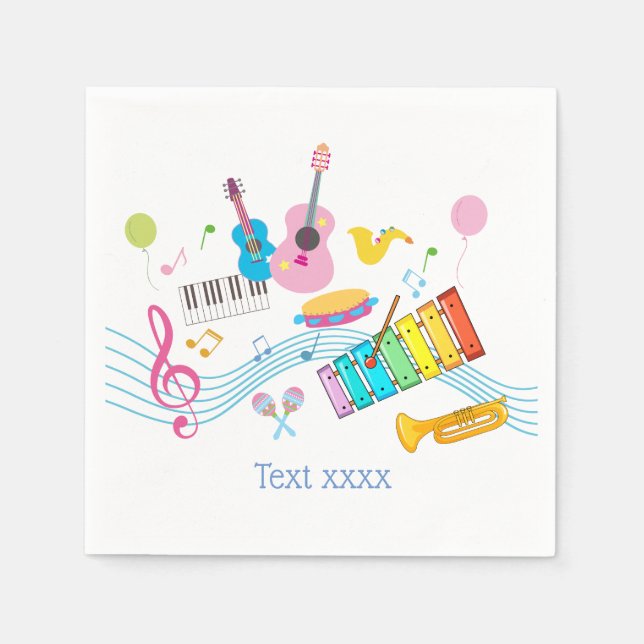 Musik, musikalische Instrumente, Drum-Kids singen Serviette (Vorderseite)