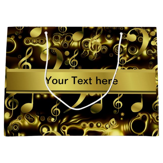 Musik, Noten, Noten, Gold, Banner, Vorlage, Große Geschenktüte (Vorderseite)
