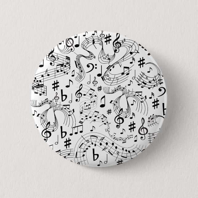 Musik - Noten Schwarz und Weiß Button (Vorderseite)
