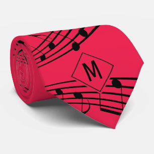MUSIK NOTES Staves Rotes Schwarz Monogramm Krawatte