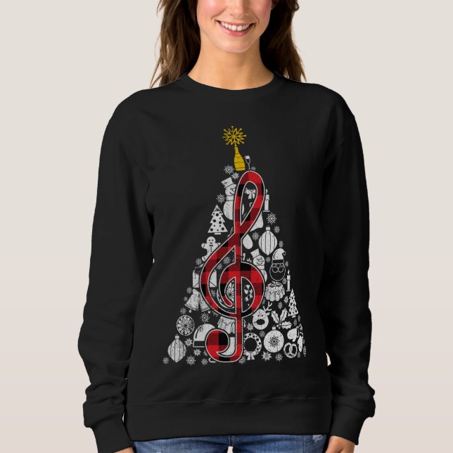 Musik Rote Karierte Weihnachtsbaum Dekoration Weih Sweatshirt (Vorderseite)
