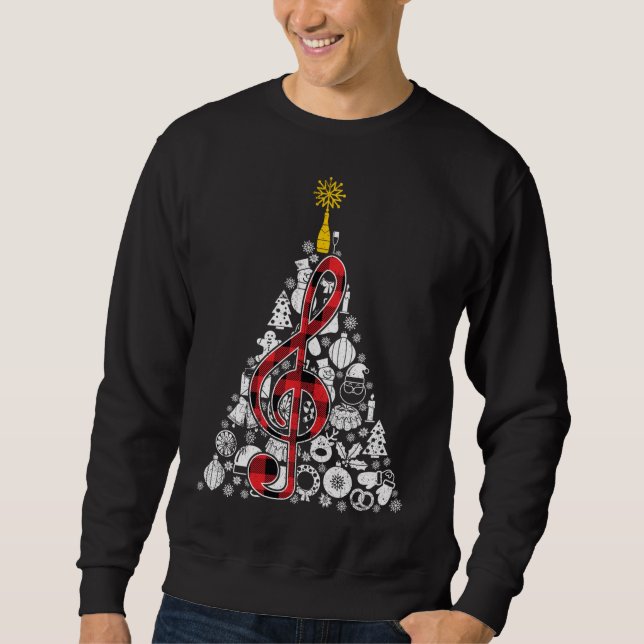 Musik Rote Karierte Weihnachtsbaum Dekoration Weih Sweatshirt (Vorderseite)