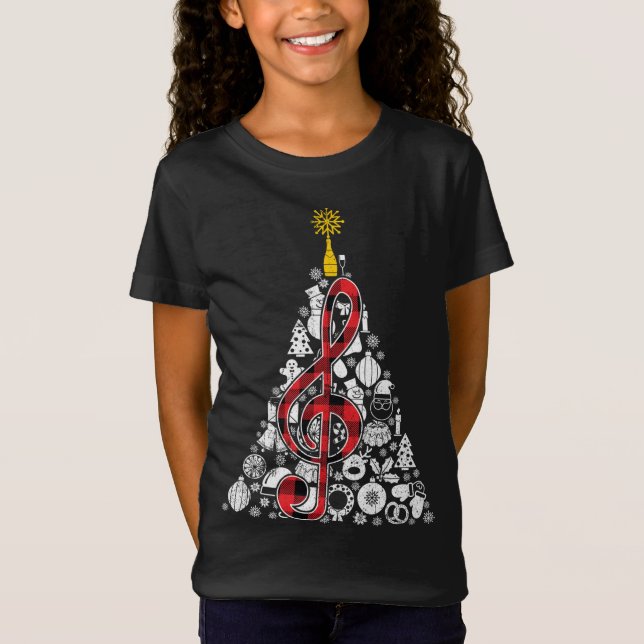 Musik Rote Karierte Weihnachtsbaum Dekoration Weih T-Shirt (Vorderseite)