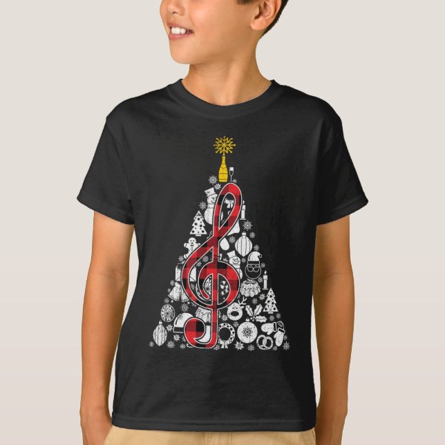 Musik Rote Karierte Weihnachtsbaum Dekoration Weih T-Shirt (Vorderseite)