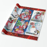 MUSIK SANTA UND SCHNEE FREUNDE CHRISTMAS FERIEN GESCHENKPAPIER<br><div class="desc">Whimsikale und farbenfrohe Malerkollektion von Bulgan Lumini (c) Funny betrunken Schneemann rote Blume, Schnörkel im Winterschnee.</div>