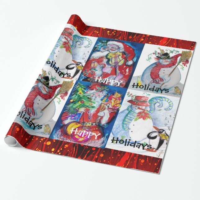 MUSIK SANTA UND SCHNEE FREUNDE CHRISTMAS FERIEN GESCHENKPAPIER (Ungerollt)