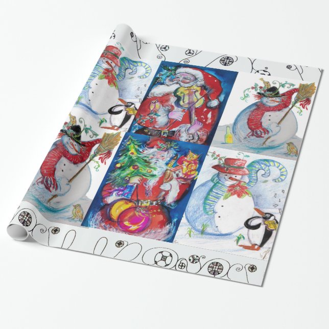 MUSIK SANTA UND SNOWMEN CHRISTMAS FERIEN GESCHENKPAPIER (Ungerollt)