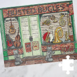 Musik-Shop-Watercolor<br><div class="desc">Busted Bugles Instrument Music Shop Puzzle - Dieses originelle Kunstwerk verfügt über einen niedlichen Musikladen voller Messinginstrumente, Gitarren und zwei Jazzfiguren. Dieses Puzzle wurde von den Geschäften der Altstadt Inspiriert und ist ein Aquarellbild, das für die Juni-Seite in einem von mir erstellten Kalender der Saison Storefronts erstellt wurde. Das macht...</div>