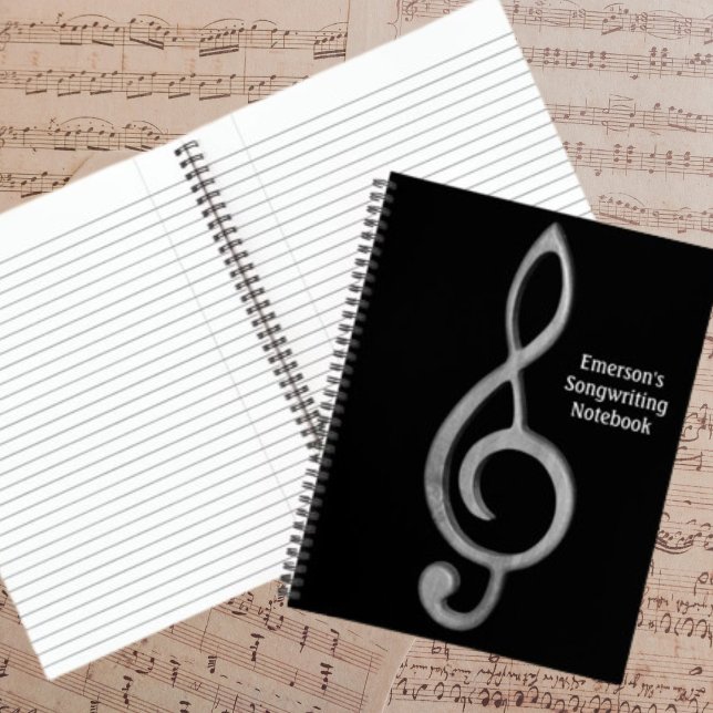 Musik Songwriting Black mit Treble Clef Musical Notizbuch (Von Creator hochgeladen)