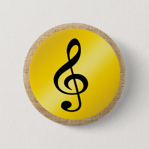Musik Symbol Clef Noten in Burlap Gold Black Button