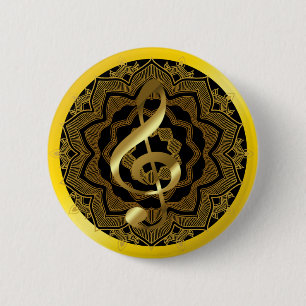 Musik Symbol Clef Noten in Gold Black Mandala Art Button