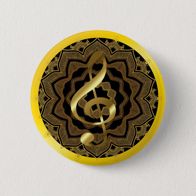 Musik Symbol Clef Noten in Gold Black Mandala Art Button (Vorderseite)