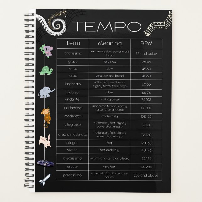 Musik-Tempo-Chart-Planer Planer (Vorderseite)