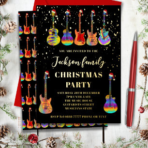 Musik-Themen Gitarre Weihnachtsfeier Schwarz Gold Folien Feiertagskarte