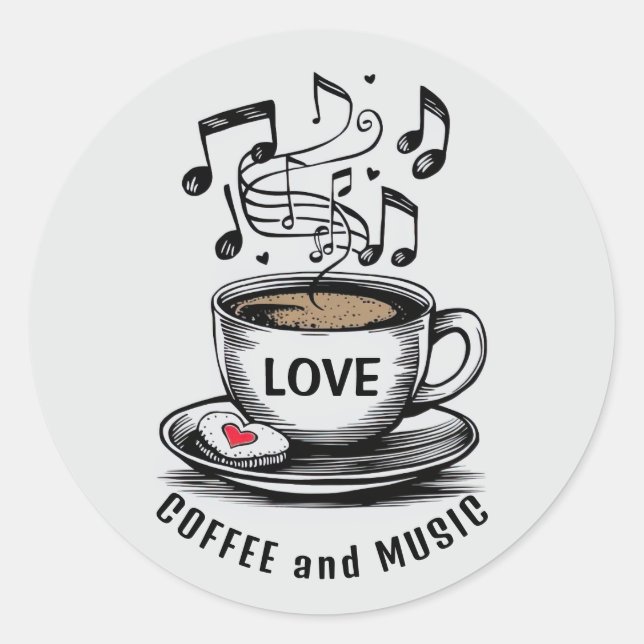 Musik- und Kaffeeaufkleber-Set Runder Aufkleber (Vorderseite)